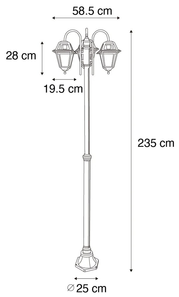 Klassieke buiten lantaarn zwart 235 cm 3-lichts IP44 - Berta Klassiek / Antiek E27 IP44 Buitenverlichting vierkant