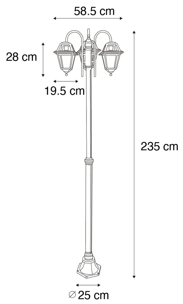 Klassieke buiten lantaarn zwart 235 cm 3-lichts IP44 - Berta Klassiek / Antiek E27 IP44 Buitenverlichting vierkant