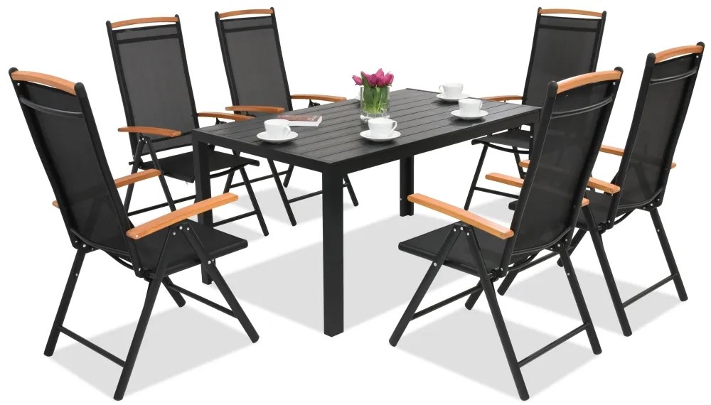Aluminium tuinmeubelen polywood Verona Wood voor 6 personen Garden Point zwart