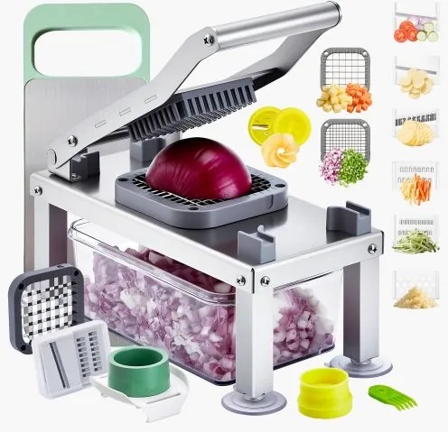VEVOR Groentesnijder, Mandolinesnijder, Alles-in-één Multisnijder met 9 Messen, Kaasrasp, Uien- en Aardappelsnijder met Bakje, Saladespiraalsnijder, Keukengereedschap &amp; Keukengerei