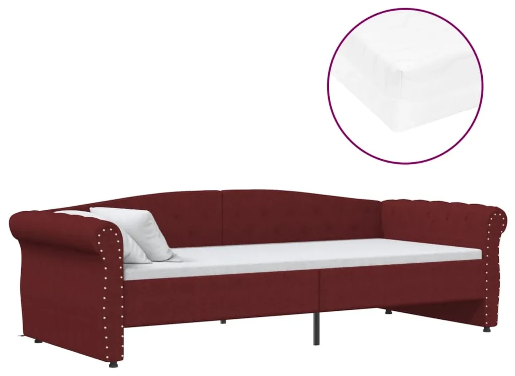 vidaXL Slaapbank met matras en USB stof wijnrood 90x200 cm