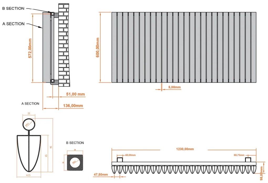 Eastbrook Witney radiator 125x60cm aluminium 2034W antraciet