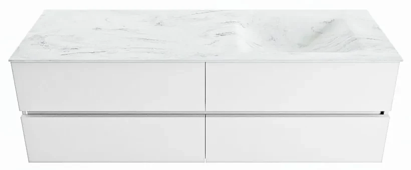 Mondiaz Vica DLux badmeubel 150cm talc 4 lades met wastafel opalo rechts 1 kraangat