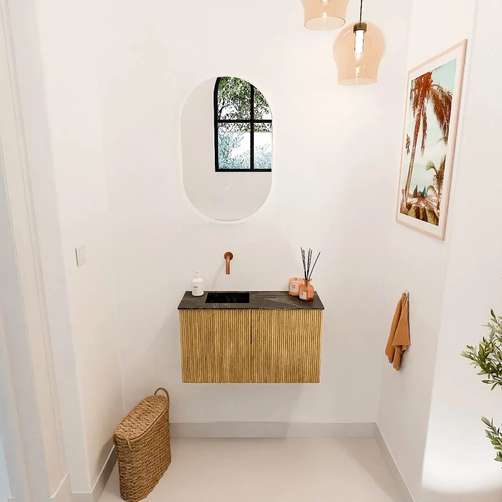 Mondiaz Joya DLux 70cm toiletmeubel oak met wastafel faye links zonder kraangat lava