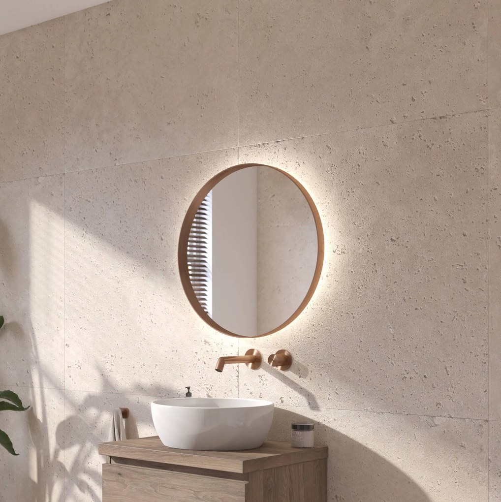 Ben Mimas ronde spiegel met LED verlichting en anti-condens Ø40cm geborsteld koper
