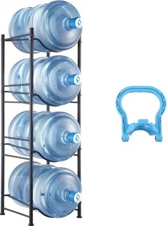 VEVOR 4-laags waterkanhouder, 5 gallon waterfleshouder, enkellaags ijzeren waterflesrek voor 4 flessen, robuust waterkanrek Waterkanhouder voor keuken, kantoor, woonkamer, zwart
