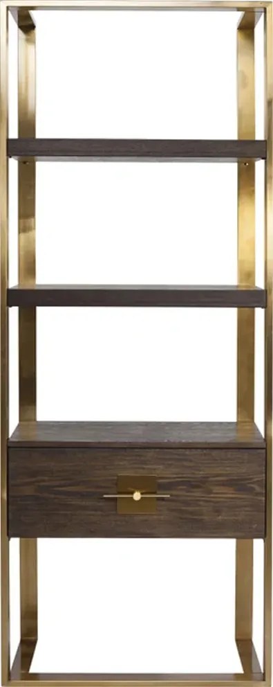 Open Wandkast Messing Met Hout - 82.4x45x210cm.