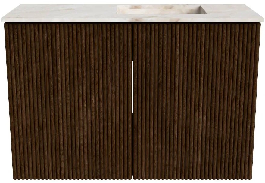 Mondiaz Joya DLux 60cm toiletmeubel walnut met wastafel faye rechts zonder kraangat frappe