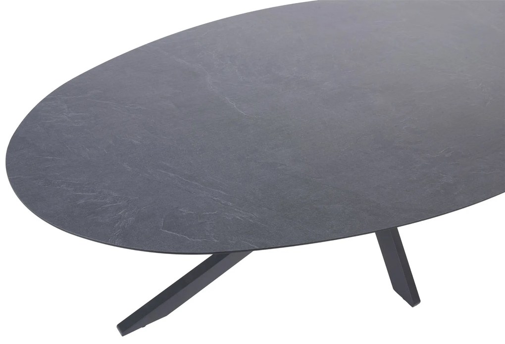 4 Seasons Outdoor Privada tafel met ellips HPL blad slate anthracite 240 x 107 cm SALE Tuintafel antraciet weerbestendig