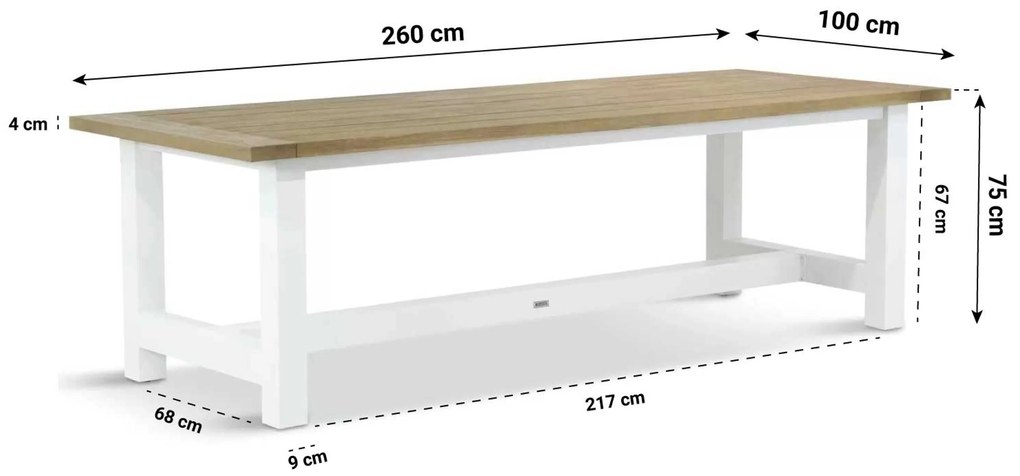 Dining Tuintafel rechthoekig 260 x 100 cm Aluminium/teak Wit Los Angeles