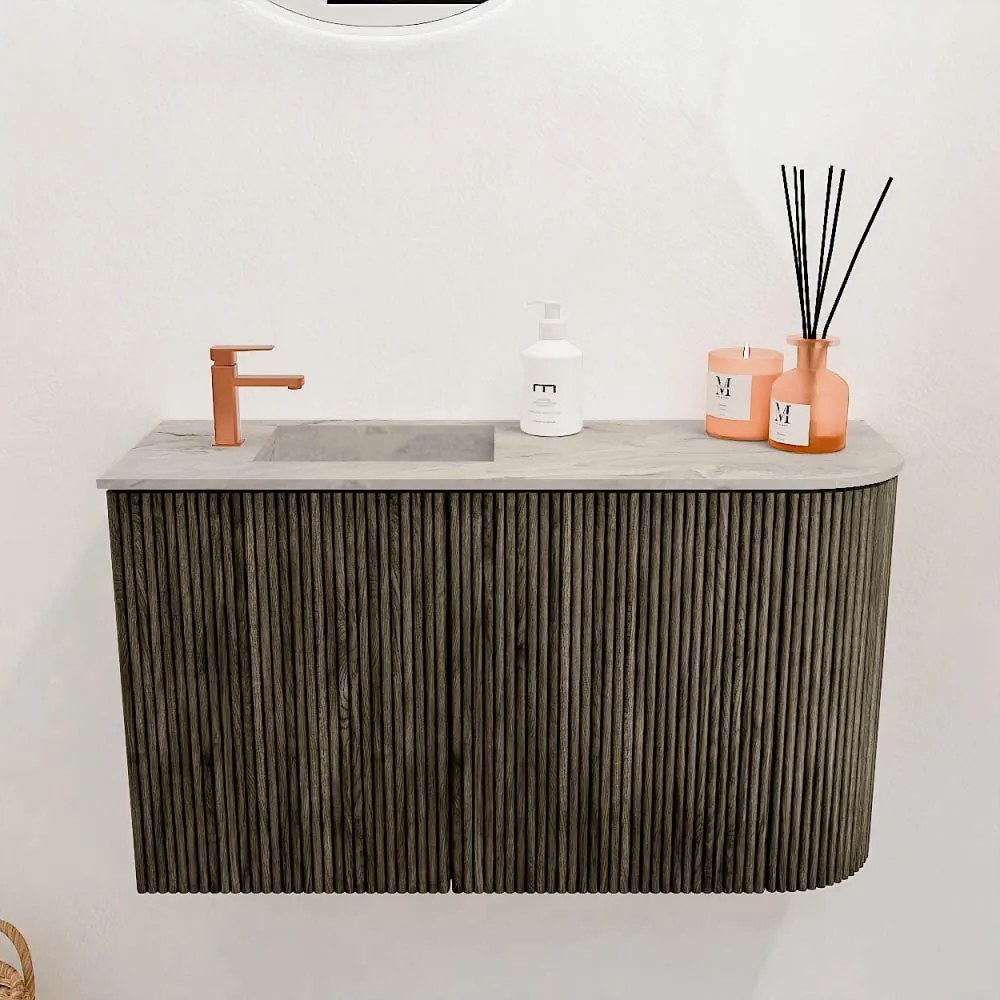 Mondiaz Joya DLux 70cm toiletmeubel ronding rechts shadow met wastafel faye links 1 kraangat glace
