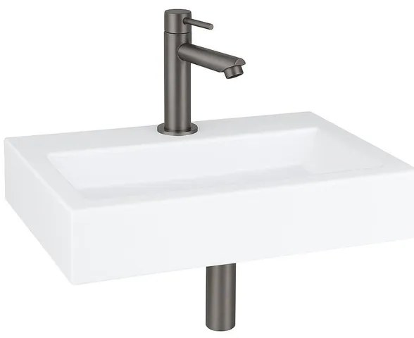 QeramiQ Fuente fonteinset - 38x24cm - 1 kraangat - keramiek - fonteinkraan gunmetal - glans wit SW696237/SW696207/SW696217/SW21912