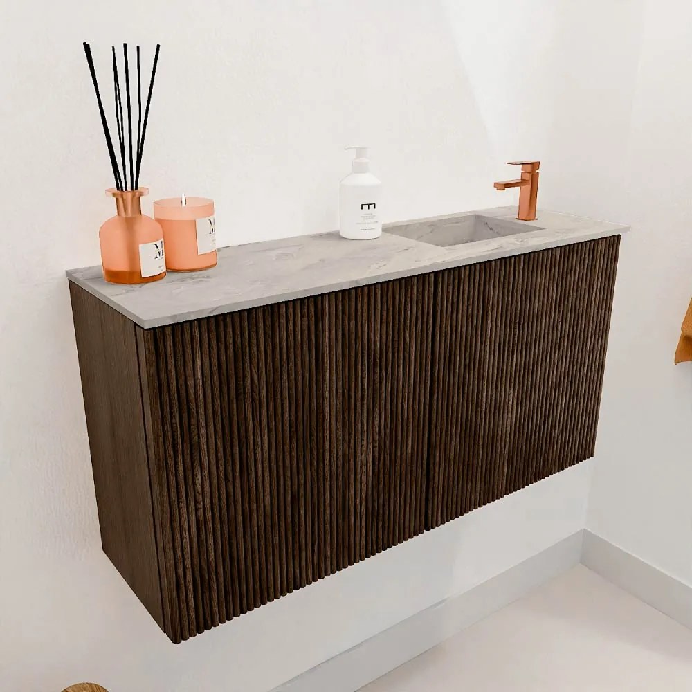 Mondiaz Joya DLux 80cm toiletmeubel walnut met wastafel faye rechts 1 kraangat glace