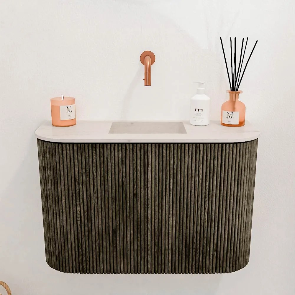 Mondiaz Joya DLux 65cm toiletmeubel ronding links/rechts shadow met wastafel faye midden zonder kraangat meli