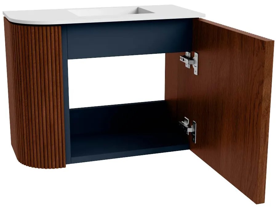 Mondiaz Joya 50cm toiletmeubel ronding links ruby met wastafel faye rechts zonder kraangat talc