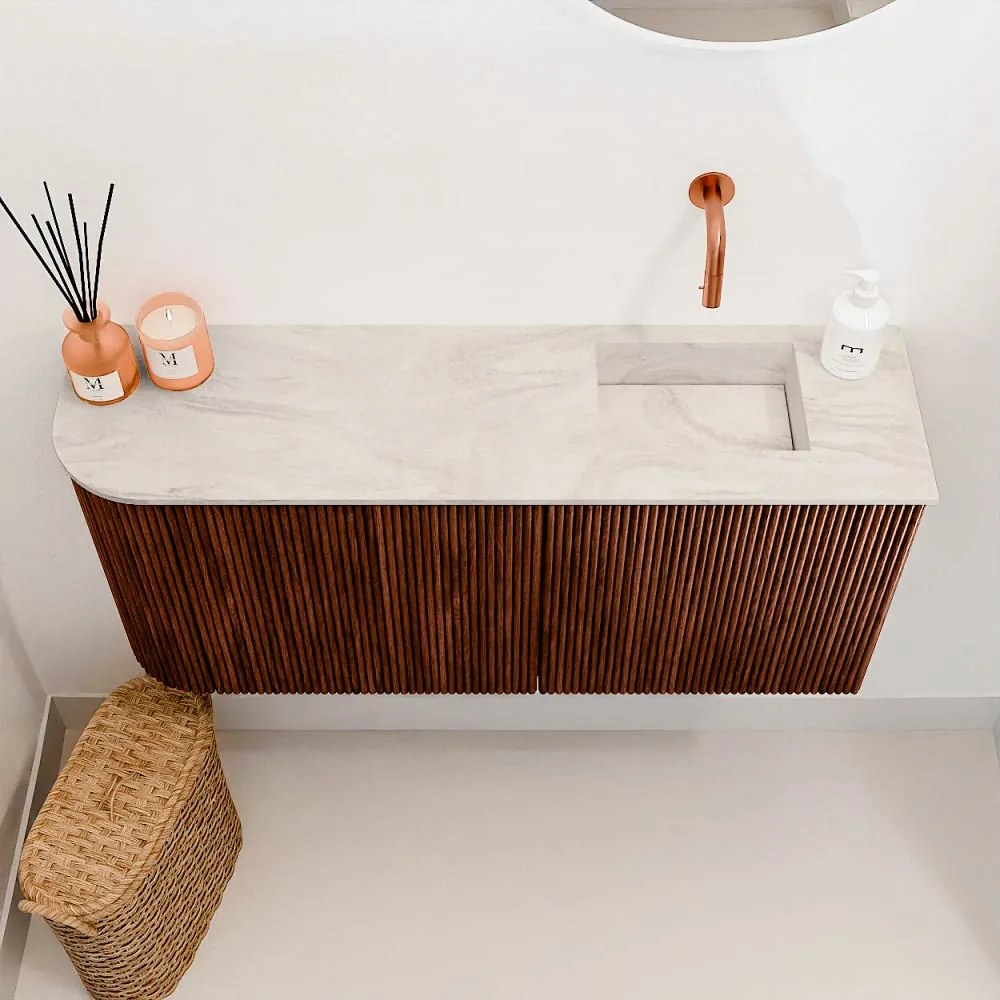 Mondiaz Joya DLux 90cm toiletmeubel ronding links ruby met wastafel faye rechts zonder kraangat ostra