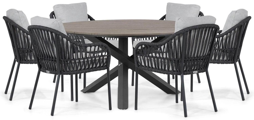 Tuinset Ronde Tuintafel 6 personen 150 cm Aluminium/rope Grijs Coco Puerto/Ancona