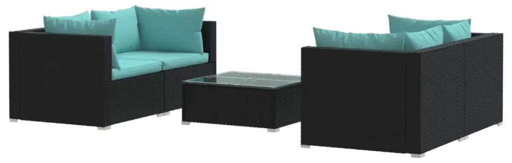 vidaXL 5-delige Loungeset met kussens poly rattan zwart