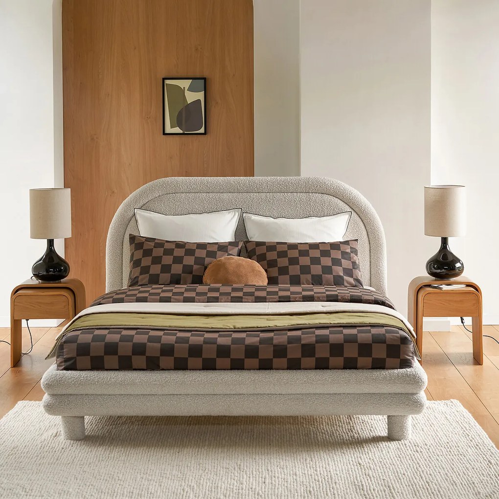 Bed met lattenbodem, bouclette stof, Mendosa