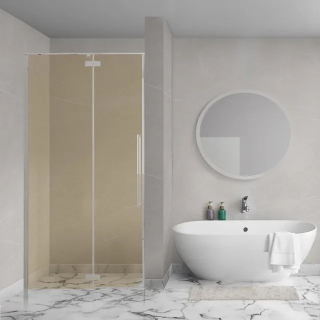Aqua Vista Oria Linea nisdeur - 80x200cm - incl. montageset - champagne glas - Geborsteld rvs SW1186313/SW1186295