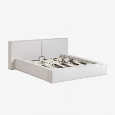 Bed Met Opklapbare Gestoffeerde Boxspring Lunari Gebroken Wit Chenille & 180 X 200 Cm & Zonder Matras - Sklum