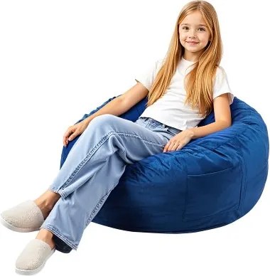 VEVOR Ronde Zitzak Gamingstoel (89 x 89 x 56 cm) met Afneembare &amp; Wasbare Hoes, 25D Memory Foam Gevuld met Nederlands Fluweel, Zitzak voor Slaapkamer Speelkamer, Blauw