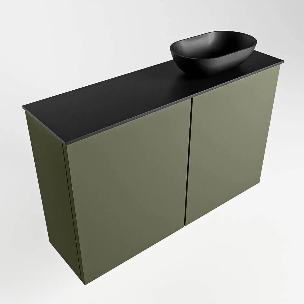 Mondiaz Fowy toiletmeubel 80cm army met zwarte waskom rechts zonder kraangat