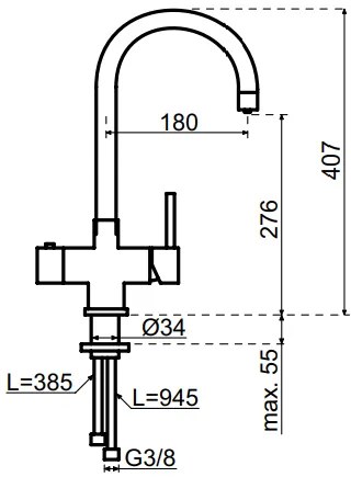 Selsiuz Inox kokend water kraan met titanium single boiler en C-uitloopkraan inox