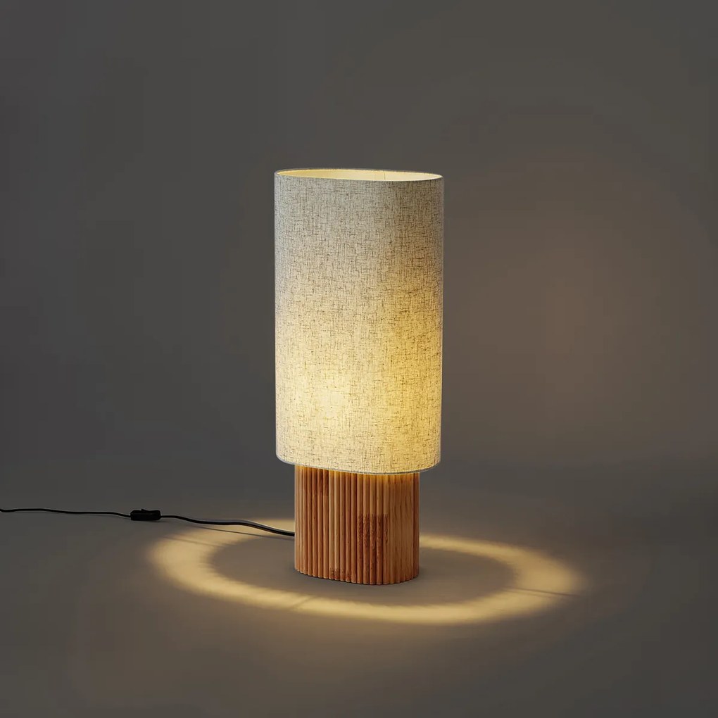 Japandi tafellamp hout met linnen kap 70cm - Lamel