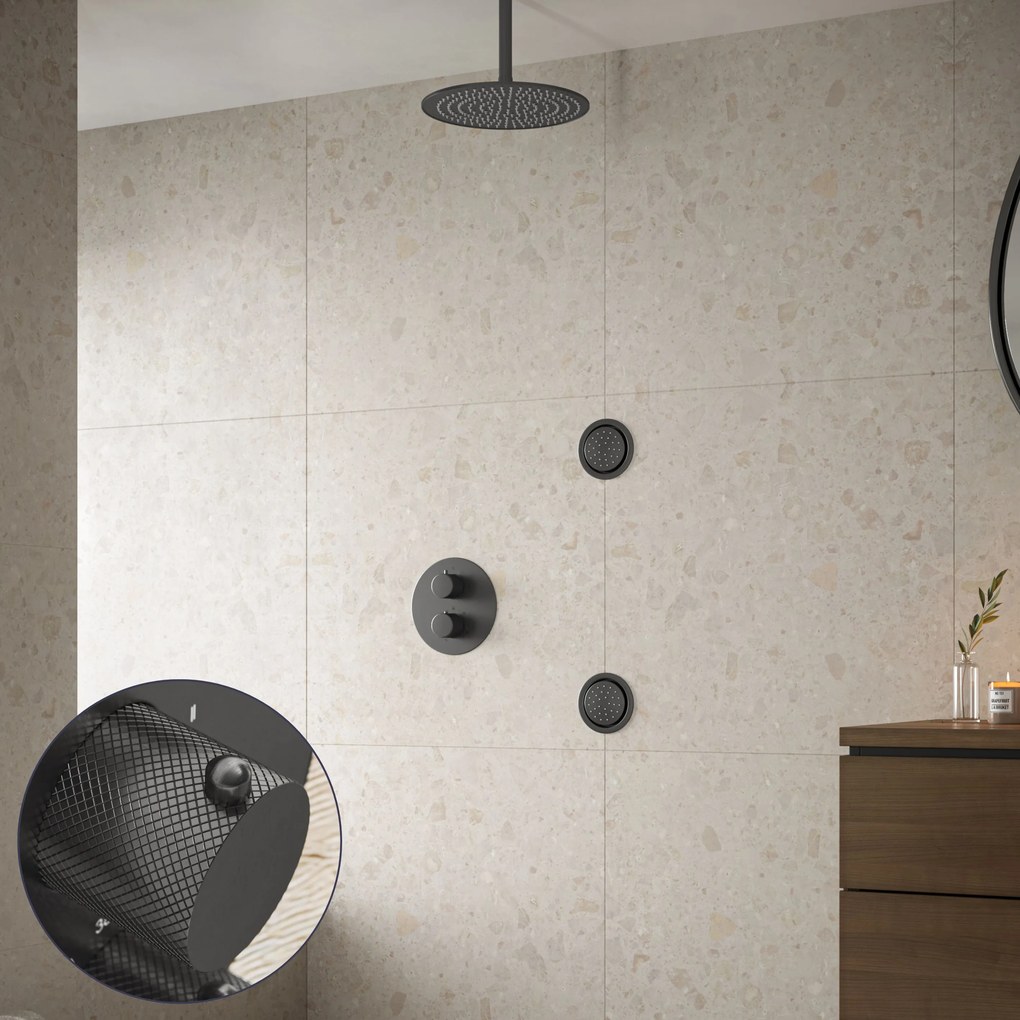 Saniclear Iron Curved inbouw regendouche 30cm met ronde massagejets en plafondarm verouderd ijzer - gunmetal