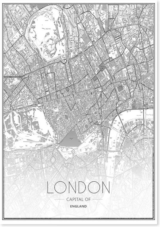 Schilderij - Luchtfoto van Londen in zwart en wit
