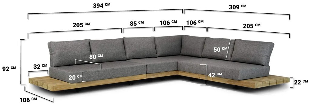 Loungeset 6 personen Teak Old teak greywash Santika Furniture Santika Superior