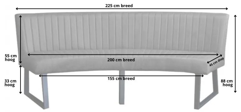 Eetkamerbank - Hengelo - geschikt voor ovale tafel 200 cm - stof Element antraciet 02