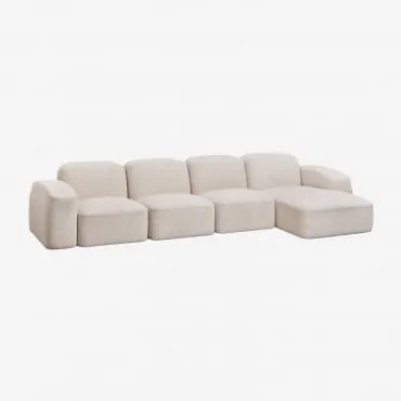 Bastian 4-delige Chaise Longue Modulaire Bank Rechts Chenille Dik Wit - Sklum
