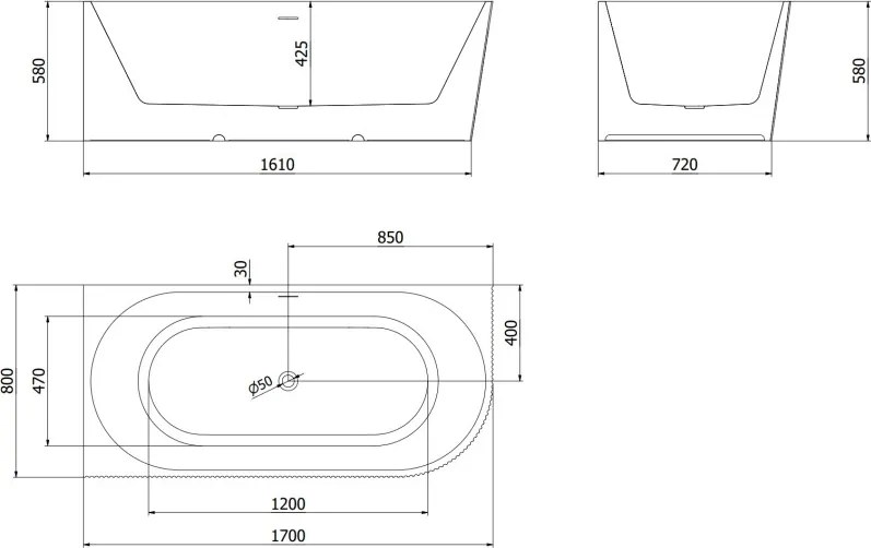 Mexen Silo vrijstaande hoekbad links geribbeld 170 x 80 cm, wit, gouden geborstelde overloop - 52891708000L-55