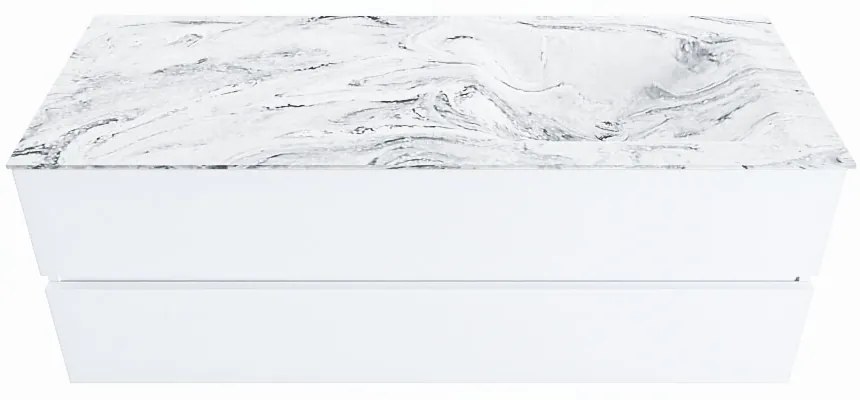 Mondiaz Vica DLux badmeubel 130cm talc 2 lades met wastafel glace rechts zonder kraangat