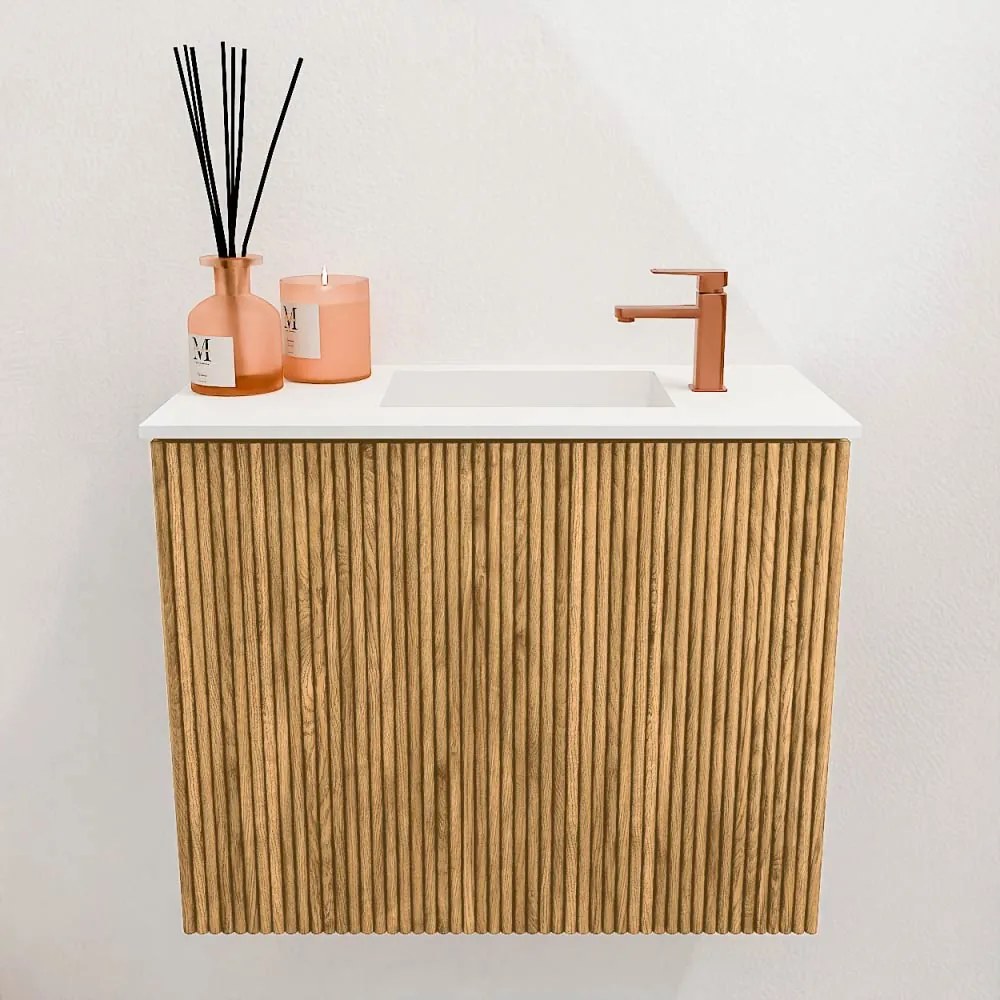 Mondiaz Joya 50cm toiletmeubel oak met wastafel faye rechts 1 kraangat talc
