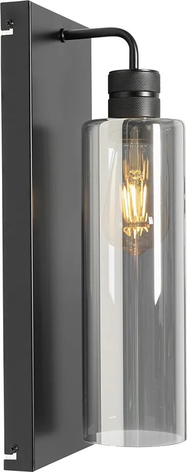 Moderne wandlamp zwart met smoke glas - Stavelot