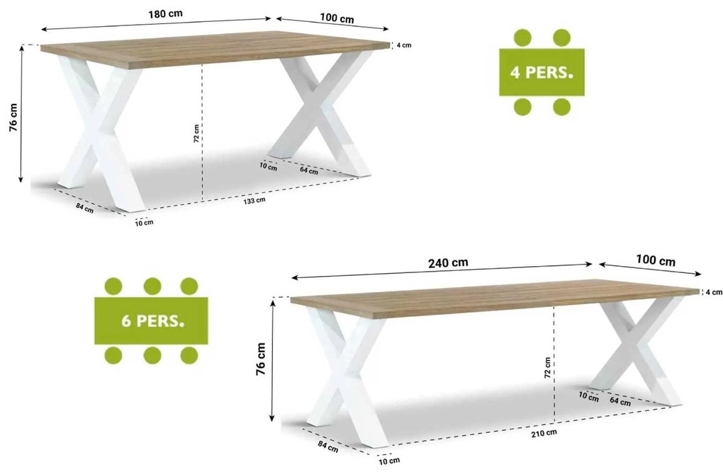 Tuinset 4 personen 180 cm Aluminium/textileen Wit Lifestyle Garden Furniture Ultimate/Cardiff