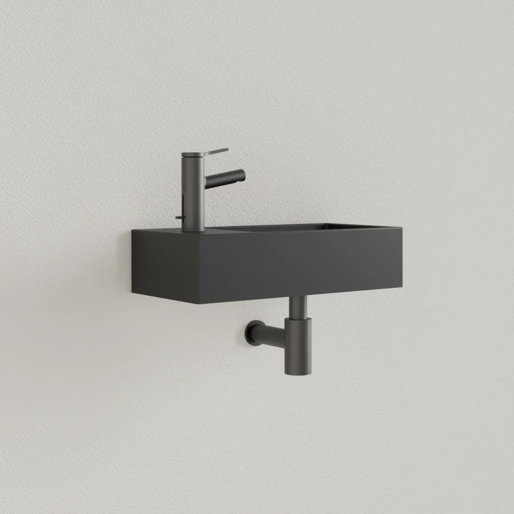 Sanigoods Nano fontein links zwart mat met kraangat 36x18cm