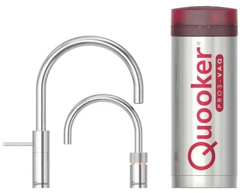 Quooker Nordic Round Twintaps kokendwaterkraan - draaibare uitloop - PRO3 reservoir - Warm / kokend water - Chroom 3NRCHRTT