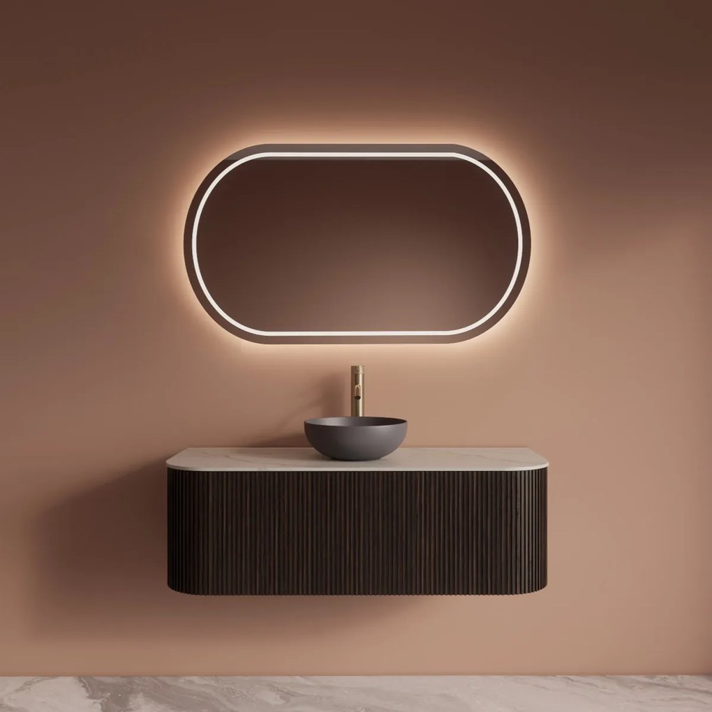 Gliss Design Alluro badmeubel ribbelfront met ronding links/rechts 120cm ebony en wit marmer toppaneel