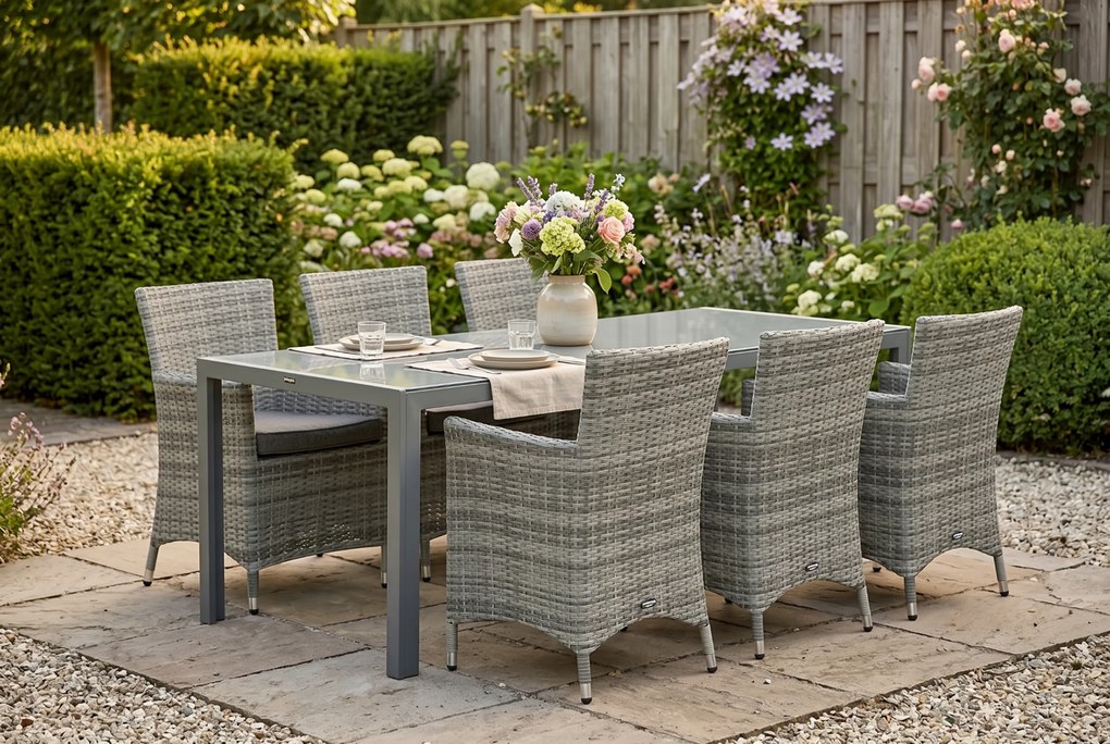 Tuinset 6 personen 210 cm Wicker Grijs Domani Furniture Miami/Venustas