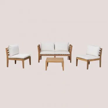 Tuinset Met 2-delige Modulaire Bank Met Armleuningen, 2 Fauteuils En Salontafel Van Acaciahout Filips Gardenia Wit - Sklum
