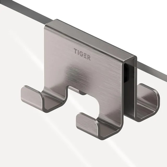 Tiger Caddy Handdoekhaak - voor glaswand - 6-8mm - dubbel RVS geborsteld 800295