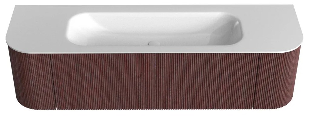 Mondiaz Kurve 160cm badmeubel ronding links/rechts ruby met 1 lade en 2 deuren en wastafel big medium midden zonder kraangat