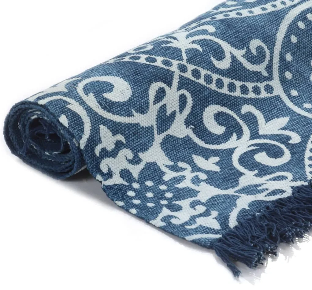 vidaXL Kelim vloerkleed met patroon 120x180 cm katoen blauw
