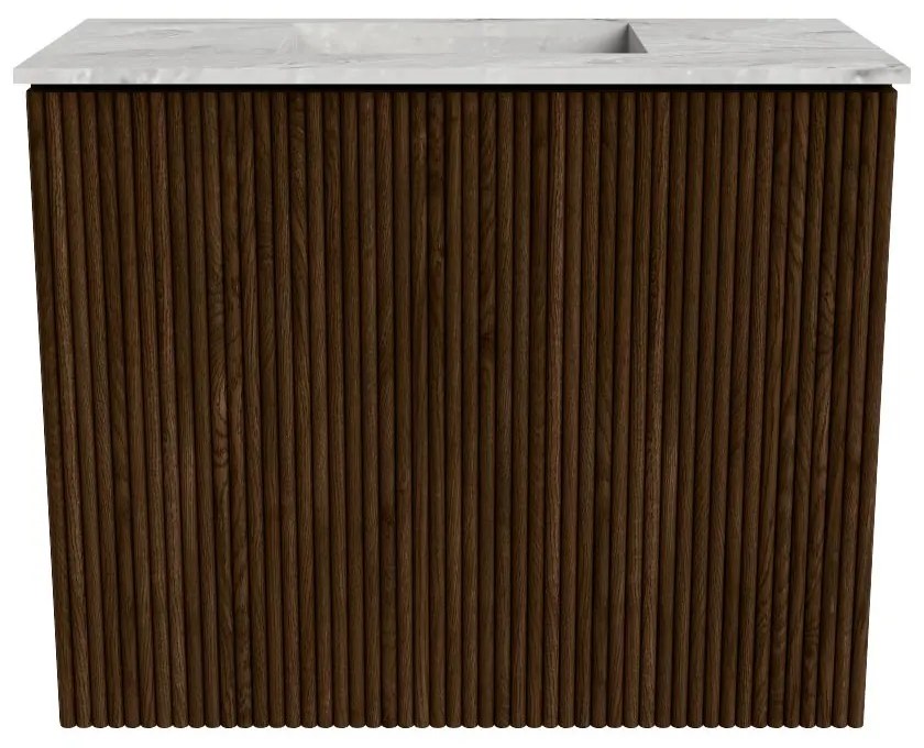 Mondiaz Joya DLux 50cm toiletmeubel walnut met wastafel faye midden zonder kraangat glace