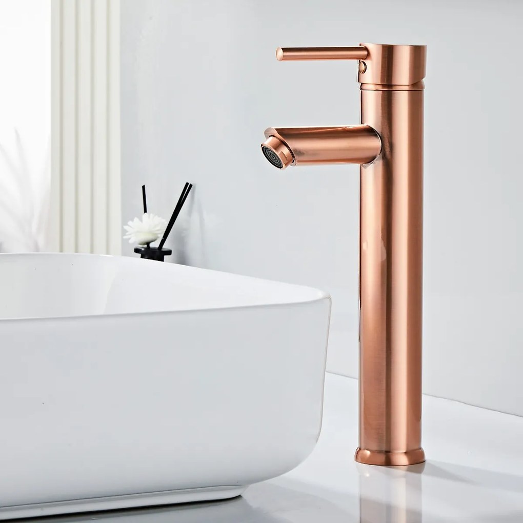 Saniclear Copper hoge wastafelkraan met eenhendel bediening geborsteld koper