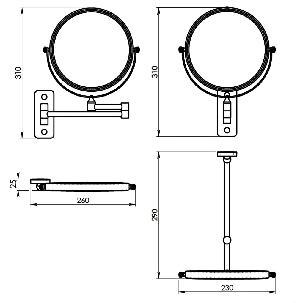 Gedy Gaia scheerspiegel 18cm dubbelzijdig zwart mat